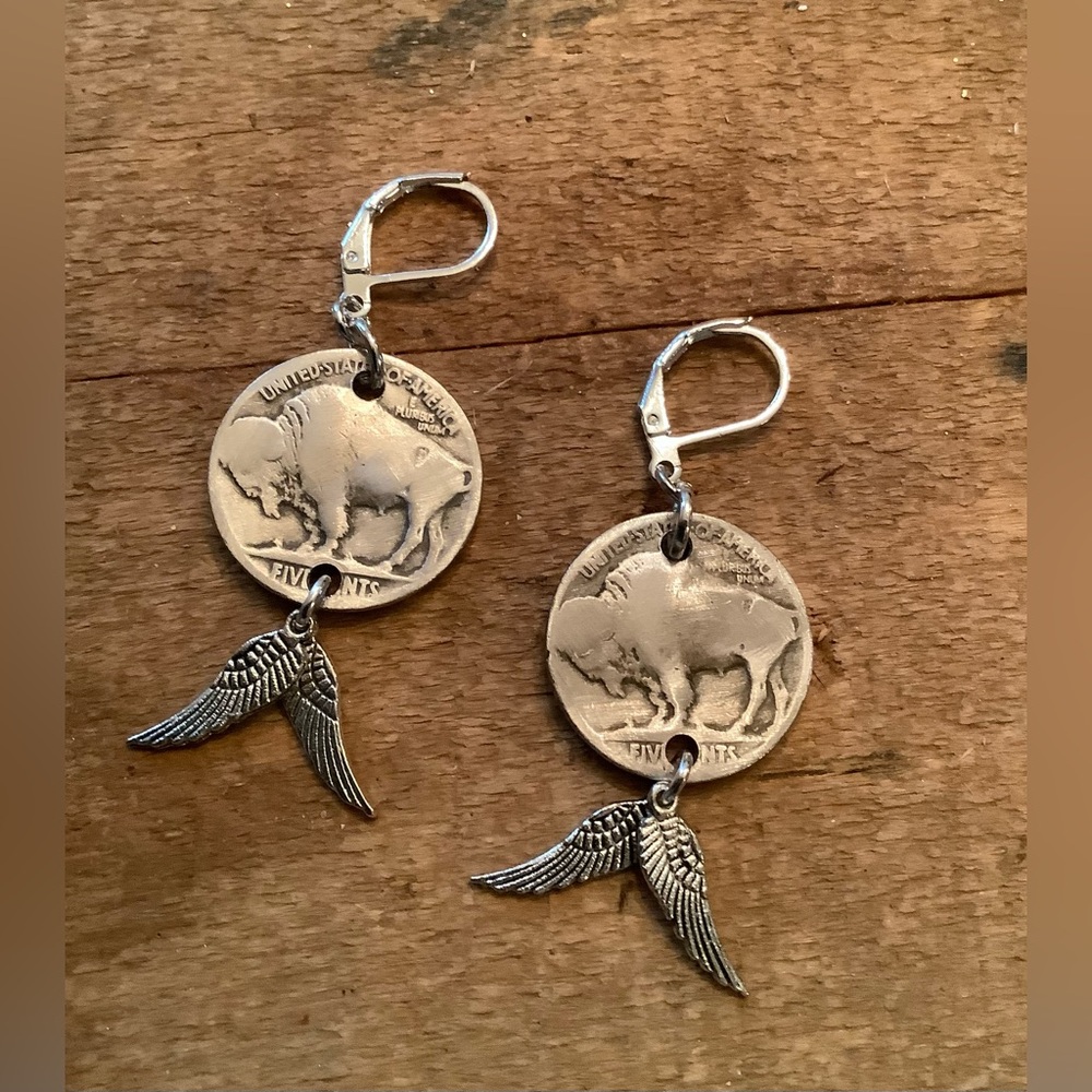 Buffalo Nickel Wing Earrings